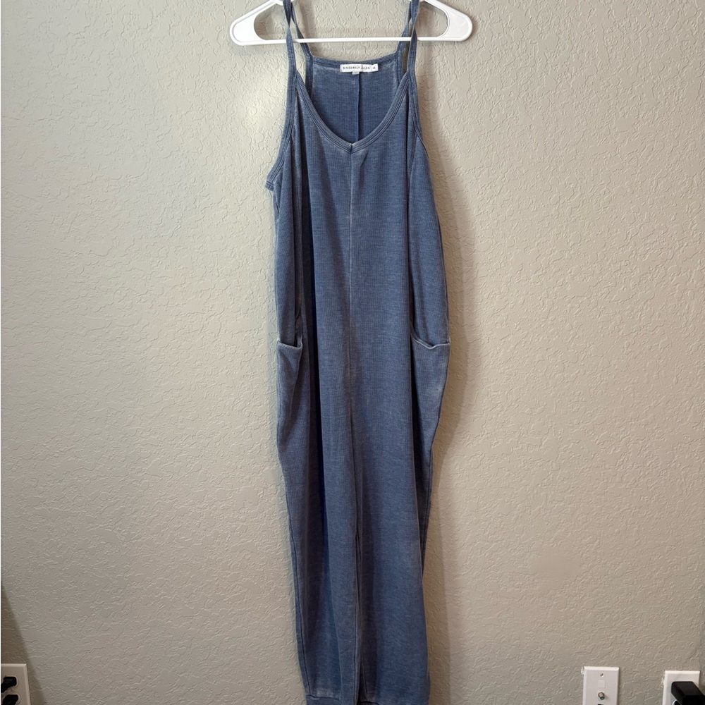 Sincerely Jules Blue waffle jersey oversized Overalls. Size Medium.